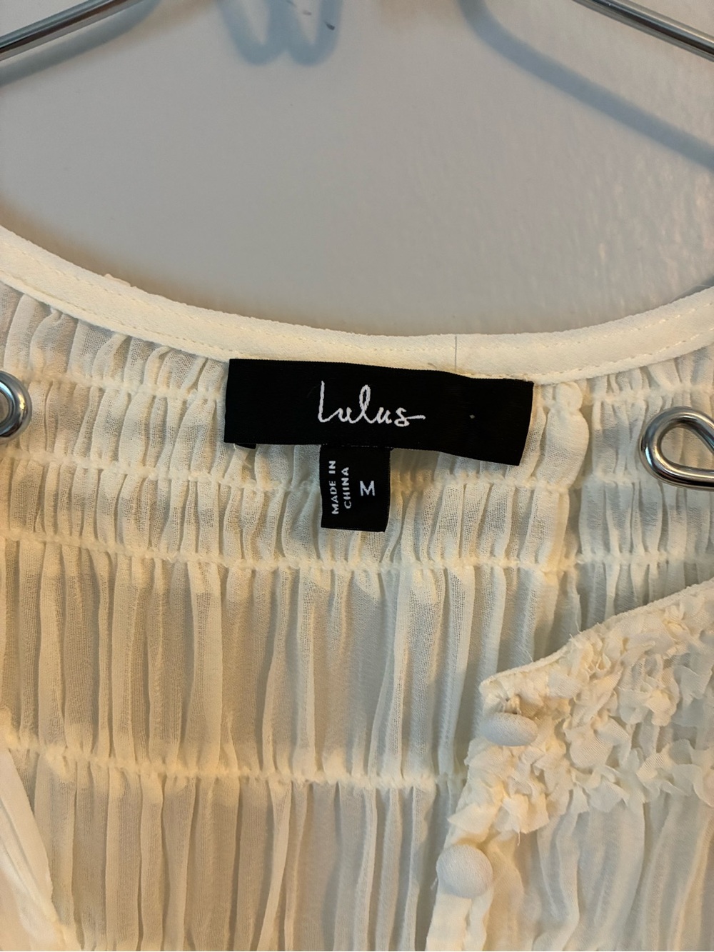 Lulu's Cream Ruffled Button-Front Short Sleeve Blouse - Picture 3 of 3
